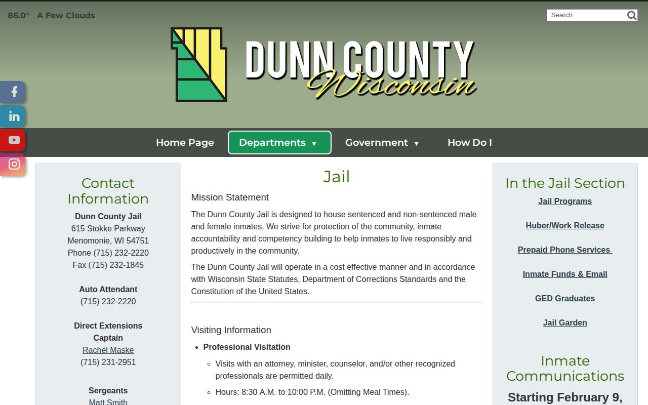 Dunn County Jail current custody and booking record source