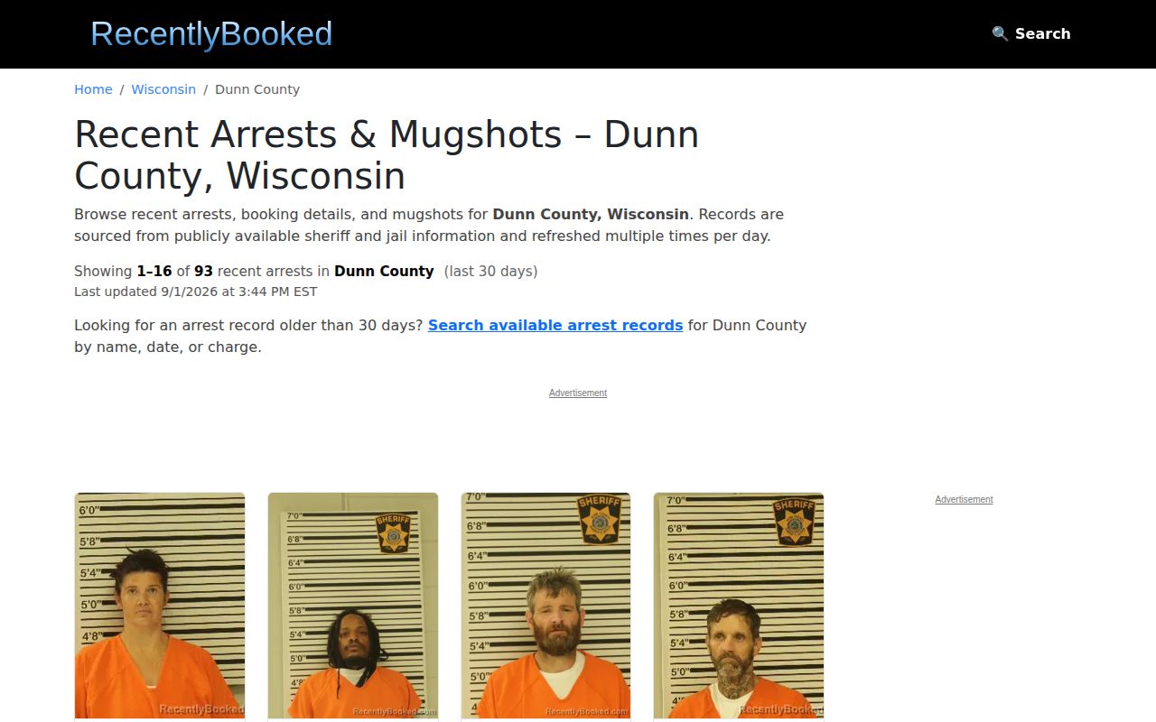 Unofficial Dunn County booking record source with mugshot context