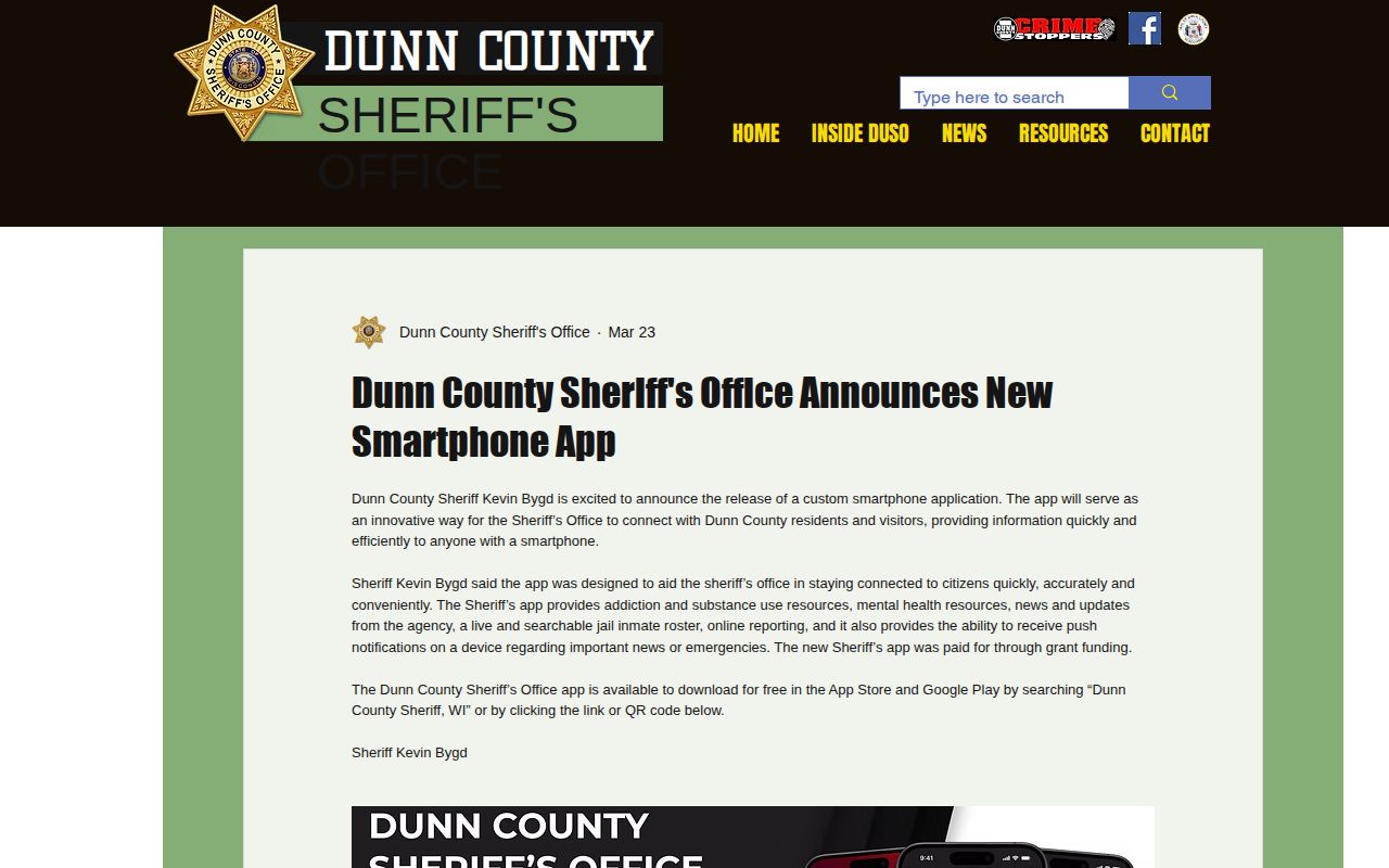 Dunn County Sheriff app for jail roster and booking record access