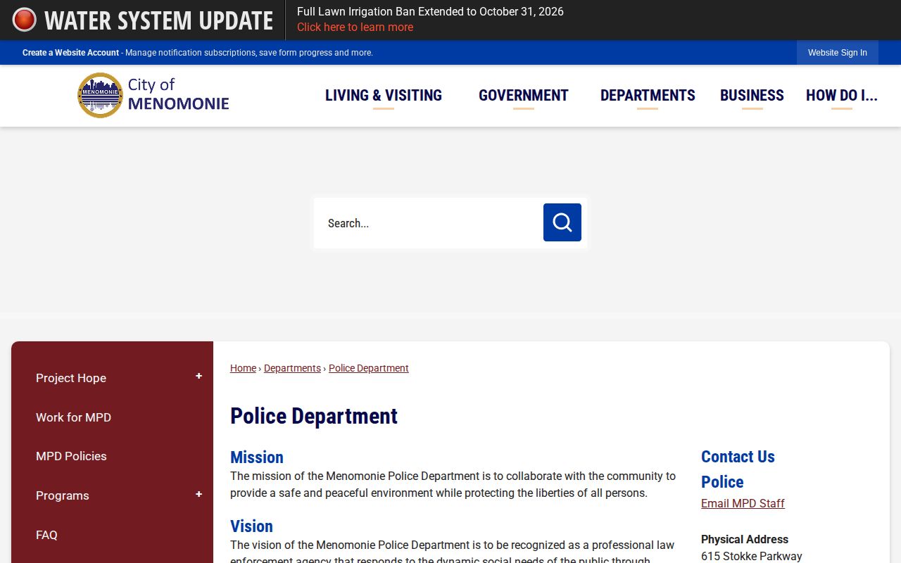 Menomonie Police Department official page for city arrest record context